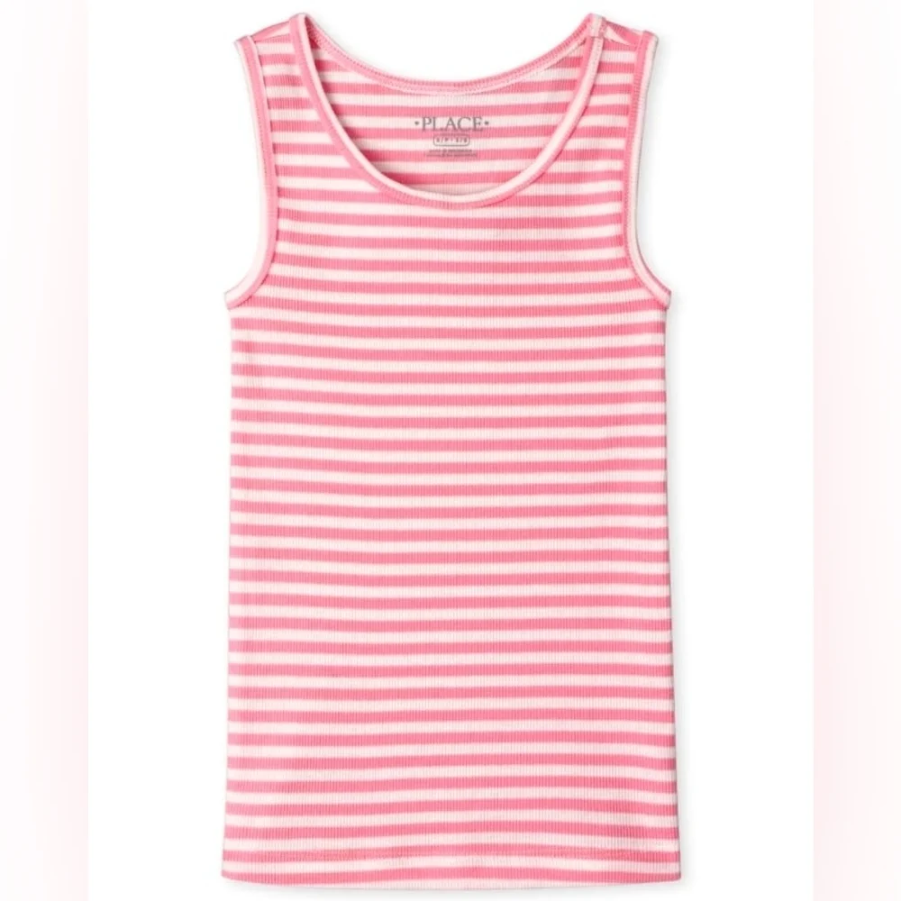 NWT The Children's Place Pink and White Ribbed Striped Sleeveless Top Size 5/6